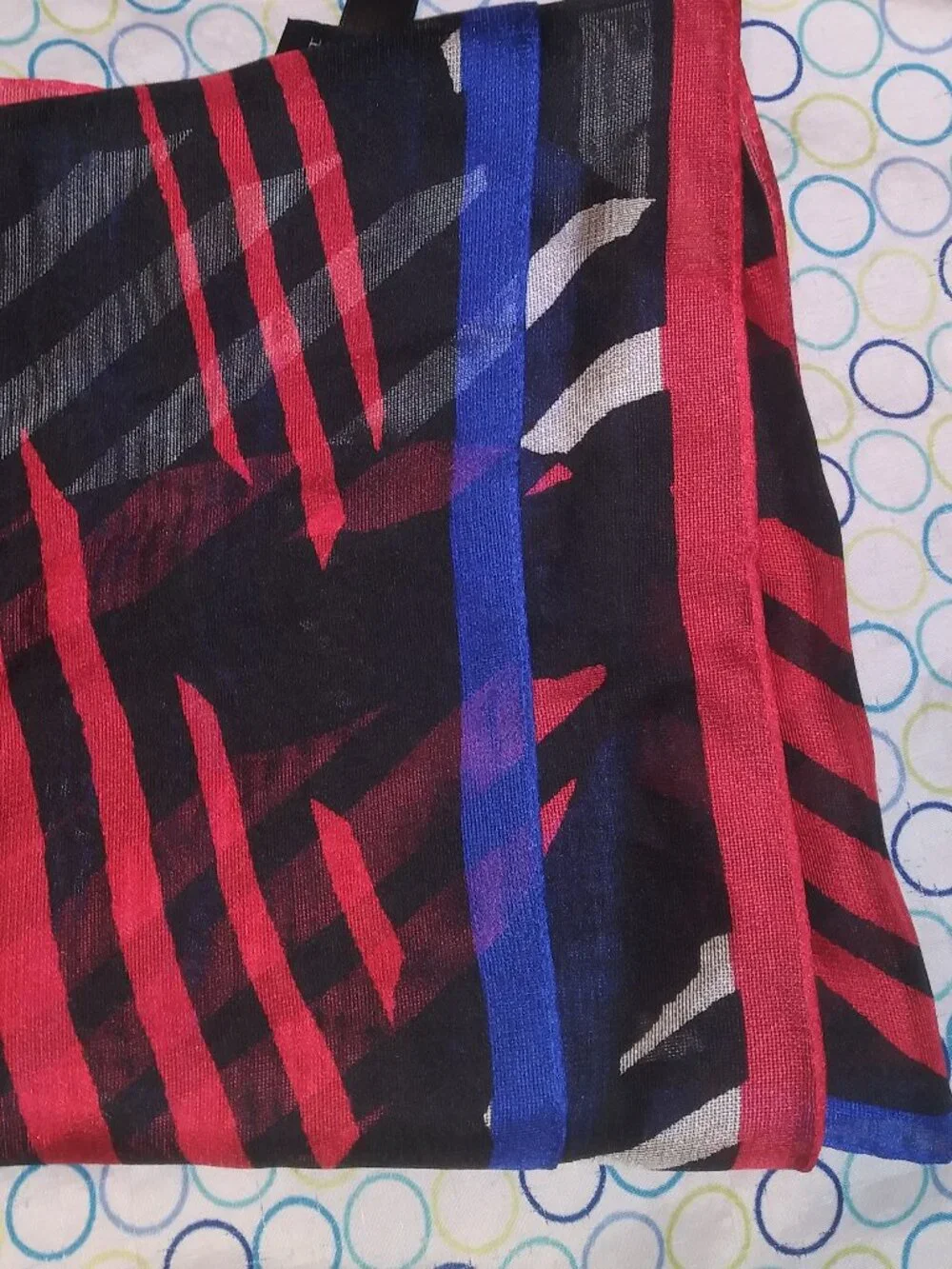 W BY WORTH 100% Silk Scarf Blue, red, white 26x70